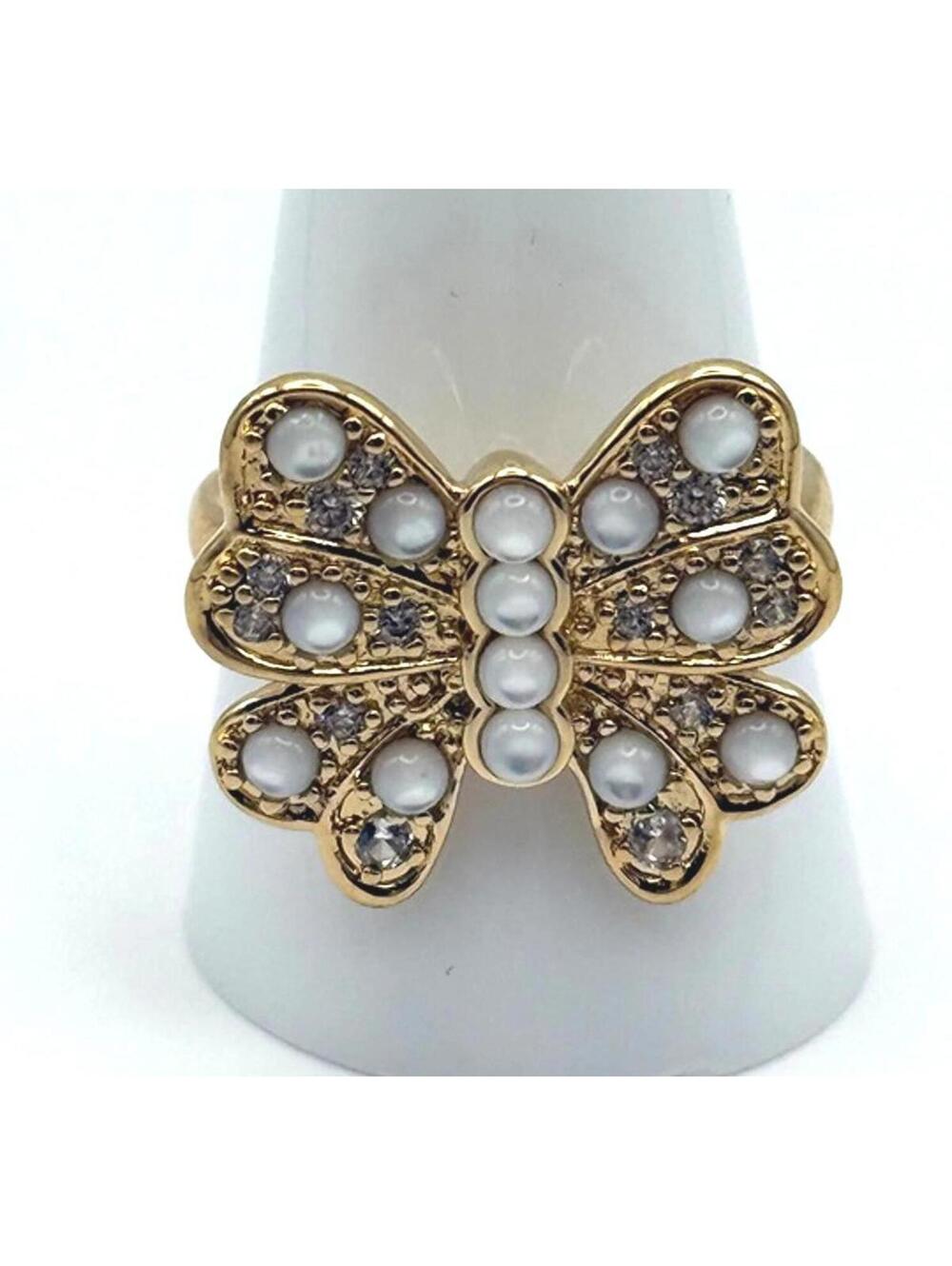 14k Gold Over .925 Sterling Silver Butterfly Ring - Mother of Pearl - Sz 10